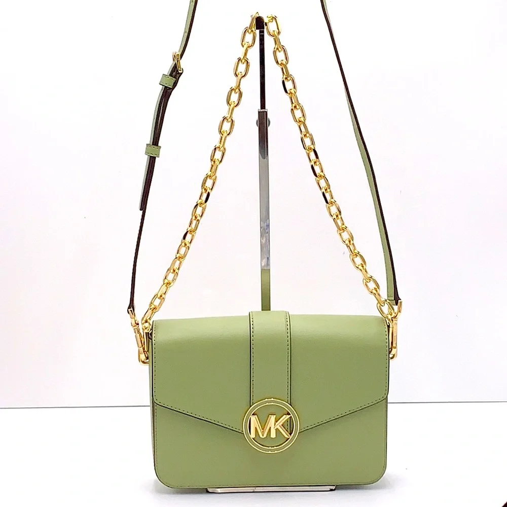 MICHAEL KORS CARMEN MEDIUM CONVERTIBLE SHOULDER BAG LIGHT SAGE COLOR - Picture 4 of 16